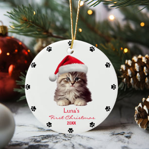 Cute Maine Coon Cat Santa Hat Tass Personlig Julgransprydnad Keramik