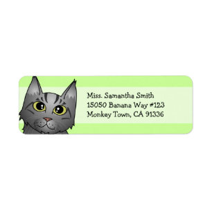 Cute Maine Coon Cat Tecknad - Silver Tabby Returadress Etikett