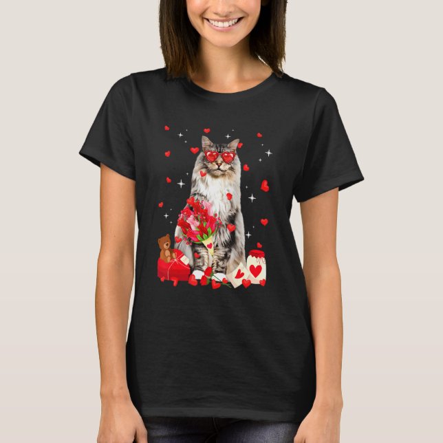 Cute Maine Coon Cat Valentine Roligt Cat Pappa Cat T Shirt (Framsida)
