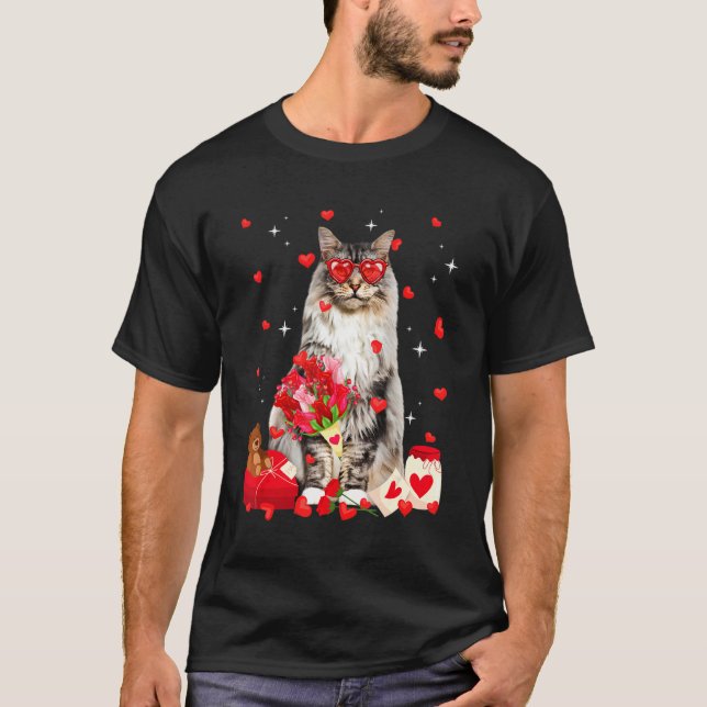 Cute Maine Coon Cat Valentine Roligt Cat Pappa Cat T Shirt (Framsida)