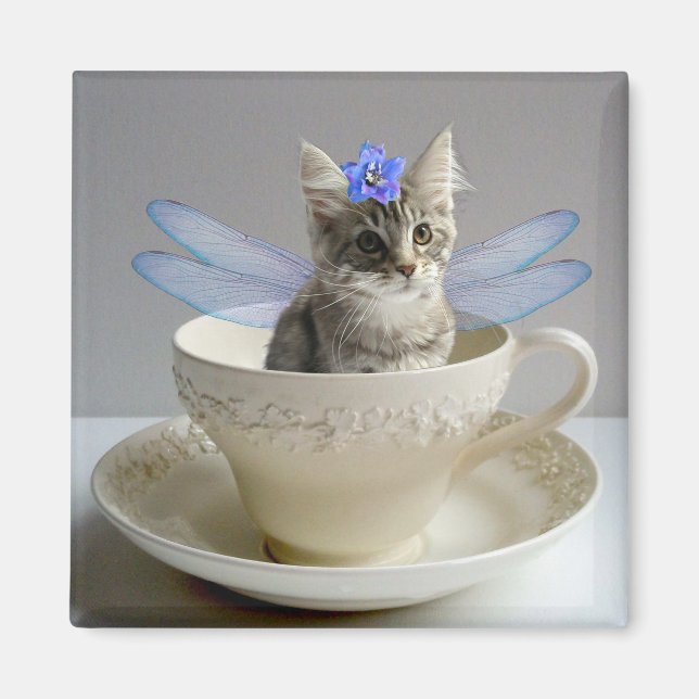 Cute Maine Coon Kitten cat fairy Magnet (Framsidan)