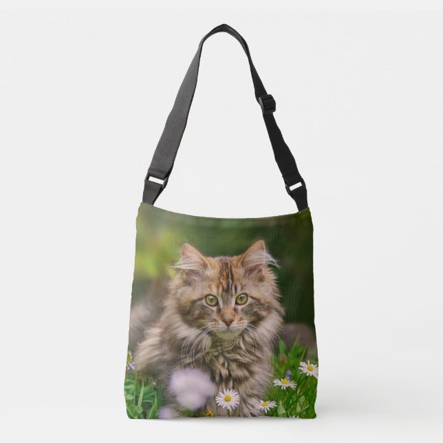 Cute Maine Coon Kitten Cat Flower Meadow Phoon Axelväska (Framsida)