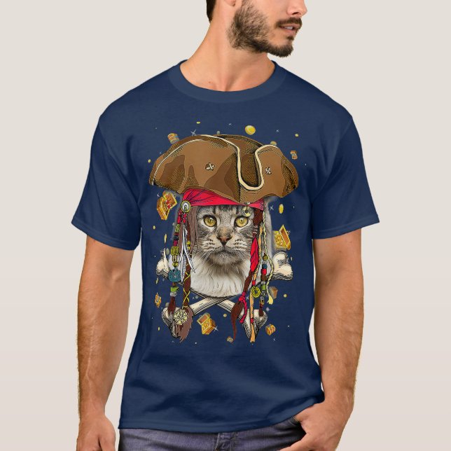 Cute Maine Coon Pirat Skeleton Halloween T Shirt (Framsida)