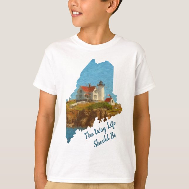 Cute Maine Sstickande små fyr T Shirt (Framsida)