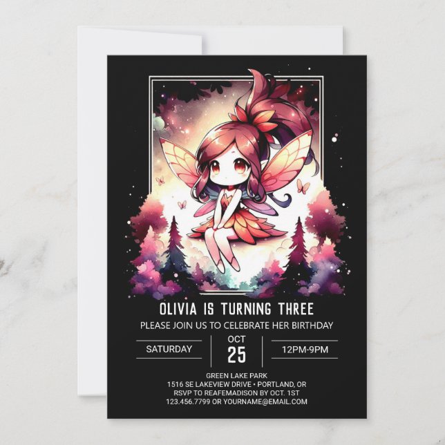 Cute Majestic Fairy Birthday Inbjudningar (Framsida)