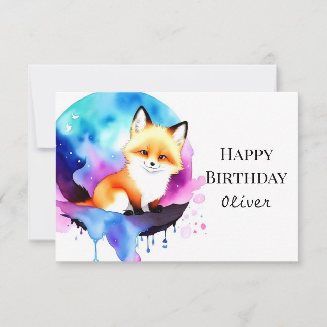 Cute Majestic Fox Birthday Kort (Framsida)