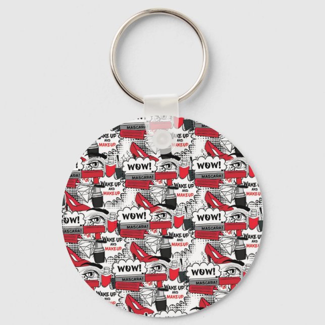 Cute Makeup Girl - kawaii Beauty och Glam Mode Nyckelring (Framsida)