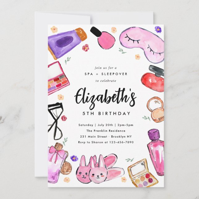 Cute Makeup Girls Slumber Sleepover Spa Birthday Inbjudningar (Framsida)