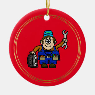 Cute Male Automotive Mechanic jul Ornament