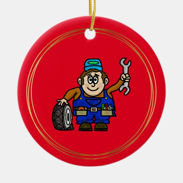Cute Male Automotive Mechanic jul Ornament (Framsidan)