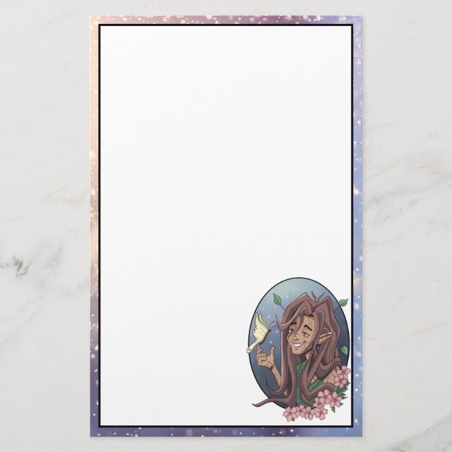 Cute Male Elf och Blek Cream Butterfly Brevpapper (Framsida)