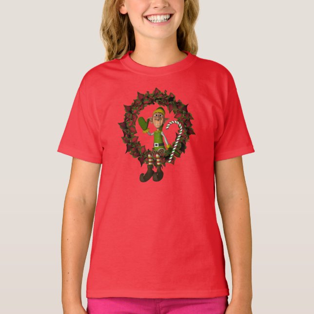 Cute Male Elf vid Helgdag av andning T-shirt (Framsida)