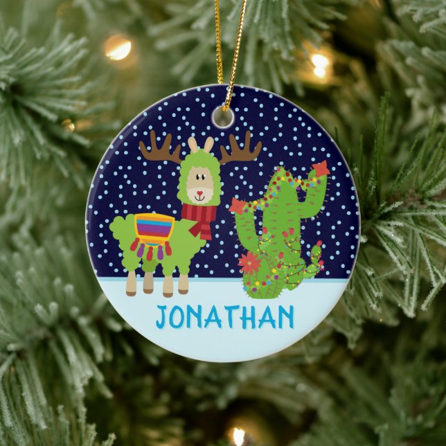 Cute Male-jullama med Namn Julgransprydnad Keramik (Träd)