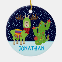 Cute Male-jullama med Namn Julgransprydnad Keramik