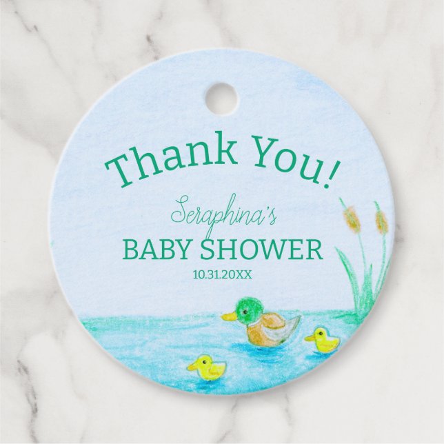 Cute Mallard Anka Baby Shower Tack Gåvor Etiketter (Framsida)
