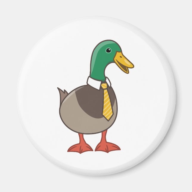 Cute Mallard Duck White Collar Necktie Magnet (Framsidan)