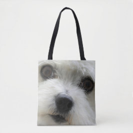 Cute Maltese Ansikte Fullt Print Tote Bag Tygkasse