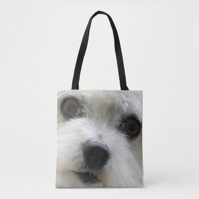 Cute Maltese Ansikte Fullt Print Tote Bag Tygkasse (Framsida)