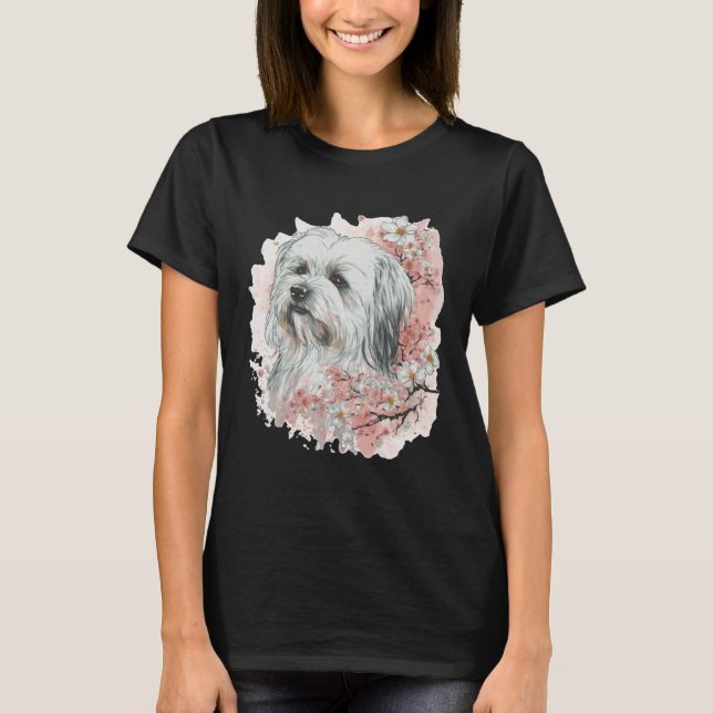 Cute Maltese Cherry Blossom Dog Breed Japanese Sak T Shirt (Framsida)