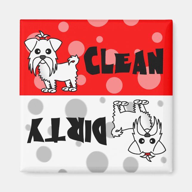 Cute Maltese Clean / Dirty Dishwasher Magnet (Framsidan)