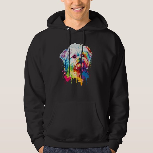 Cute Maltese Colorful Watercolor Pet Dog Lover Hoodie (Framsida)