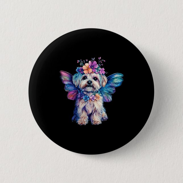 Cute Maltese Dog Angel With Wings  Knapp (Framsida)