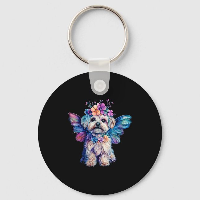 Cute Maltese Dog Angel With Wings  Nyckelring (Framsida)