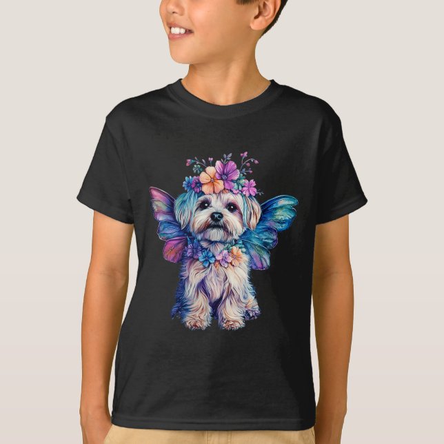 Cute Maltese Dog Angel With Wings  T Shirt (Framsida)