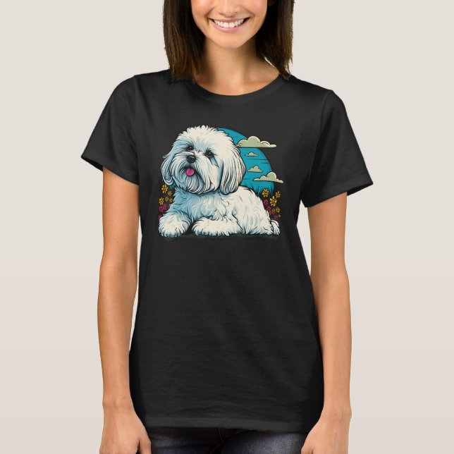Cute Maltese Dog on Maltese dog  4 T Shirt (Framsida)