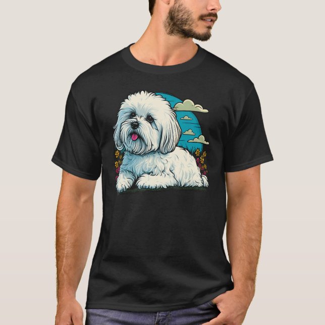 Cute Maltese Dog on Maltese dog  4 T Shirt (Framsida)