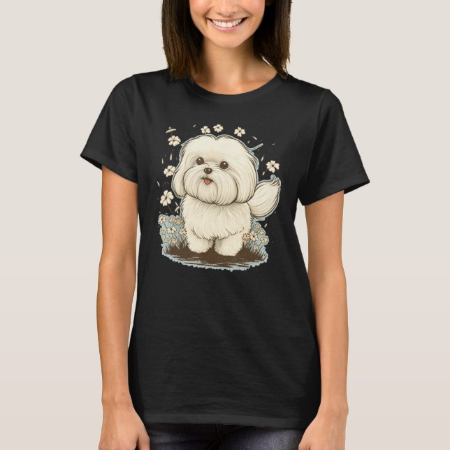 Cute Maltese Dog on Maltese dog  5 T Shirt (Framsida)