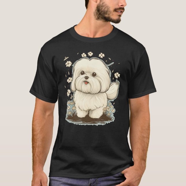 Cute Maltese Dog on Maltese dog  5 T Shirt (Framsida)