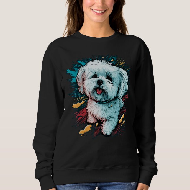 Cute Maltese Dog on Maltese dog T Shirt (Framsida)