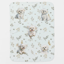 Cute Maltese Hund Baby Blanket Aqua Blommigt