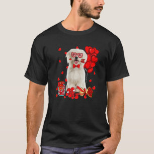 Cute Maltese Hund Funny Heart Valentine Day Hund T Shirt
