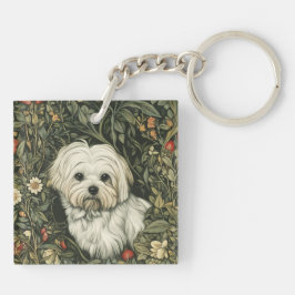 Cute Maltese Hund i en William Morris Stil Garden
