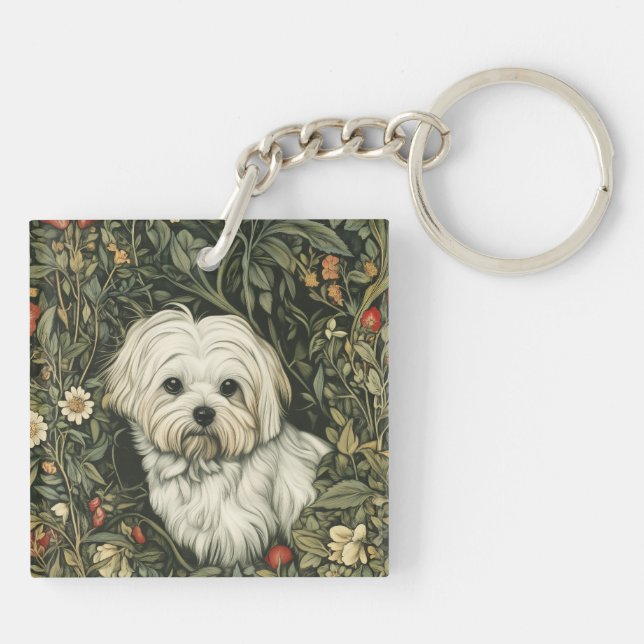 Cute Maltese Hund i en William Morris Stil Garden (Baksidan)