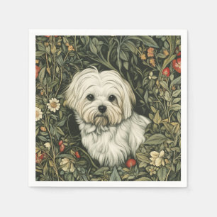 Cute Maltese Hund i en William Morris Stil Garden Pappersservett