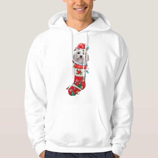 Cute Maltese Hund jul, Julafton Maltesiska Hund Hoodie (Framsida)
