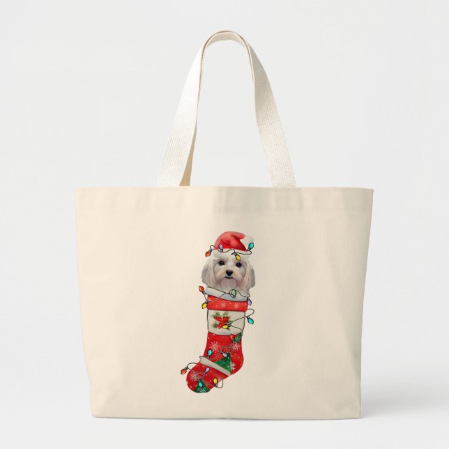 Cute Maltese Hund jul, Julafton Maltesiska Hund Jumbo Tygkasse (Framsidan)