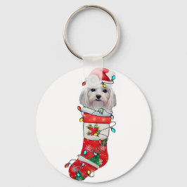 Cute Maltese Hund jul, Julafton Maltesiska Hund Nyckelring