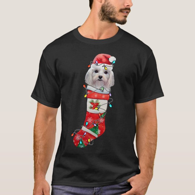 Cute Maltese Hund jul, Julafton Maltesiska Hund T Shirt (Framsida)