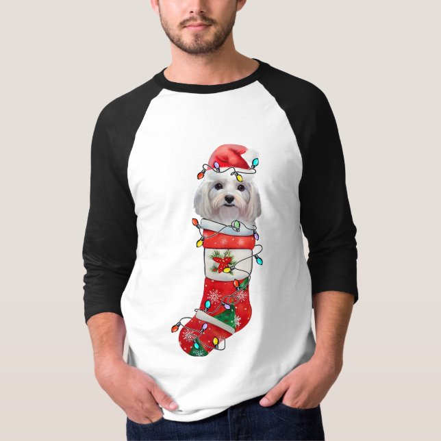 Cute Maltese Hund jul, Julafton Maltesiska Hund T Shirt (Framsida)