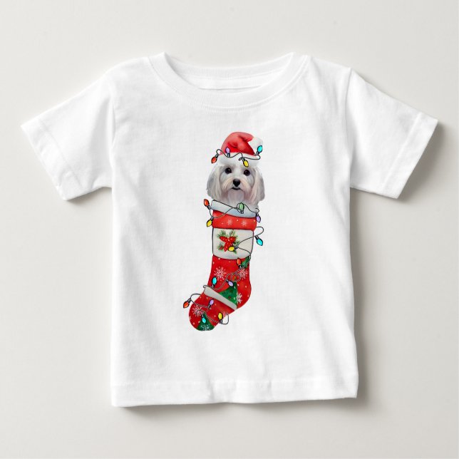 Cute Maltese Hund jul, Julafton Maltesiska Hund T Shirt (Framsida)