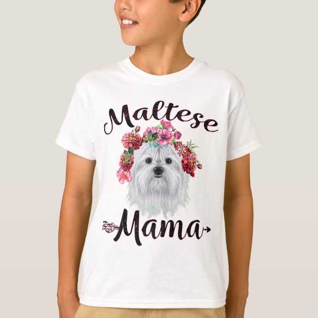 Cute Maltese Mamma Flower Hund älskare Gifts T Shirt (Framsida)