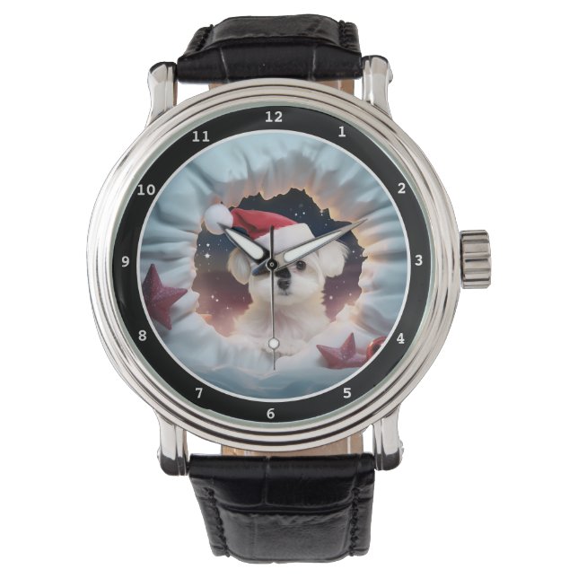 Cute Maltese Puppy Christmas Scene Image Armbandsur (Framsida)