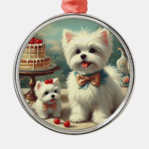 Cute Maltese Puppy Painting Julgransprydnad Metall