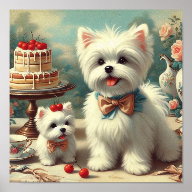 Cute Maltese Puppy Painting Poster (Framsidan)