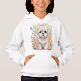 Cute Maltese Puppy Summer Flowers Girls Hoodie T Shirt