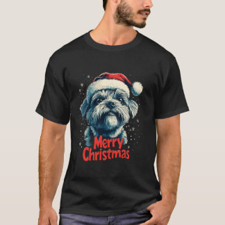 Cute Maltese Santa Hat God jul Julafton Hund Lo T Shirt